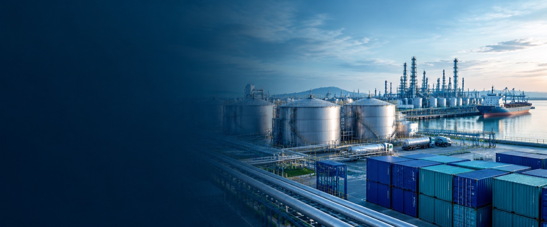 Illustrative chemical tanks, port and export logistics